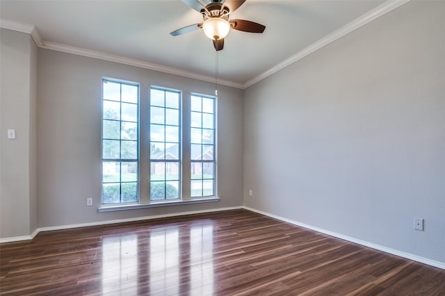 1403 Bosher Dr, Cedar Hill, TX 75104 - spare room with healthy amount of natural light, dark wood-type flooring, a ceiling fan, and ornamental molding