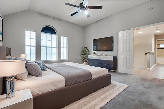 1403 Bosher Dr, Cedar Hill, TX 75104 - bedroom featuring multiple windows, vaulted ceiling, and a ceiling fan