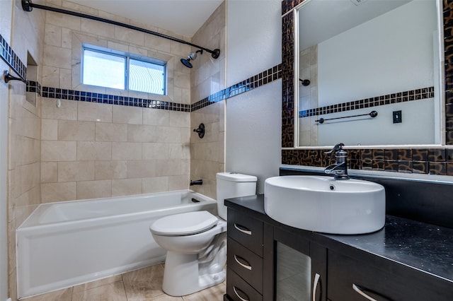 1403 Bosher Dr, Cedar Hill, TX 75104 - bathroom with shower / tub combination, vanity, and tile walls
