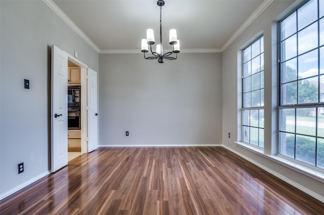 1403 Bosher Dr, Cedar Hill, TX 75104 - empty room with dark wood-style flooring, crown molding, and a chandelier
