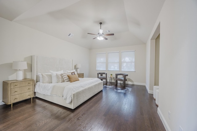 6913 Chisholm Trl, North Richland Hills, TX 76182 - bedroom with dark wood-type flooring, vaulted ceiling, and ceiling fan