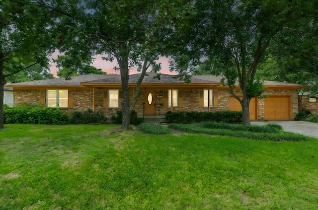 1022 Kings Row, Denton, TX 76209 - ranch-style home with a garage, a lawn, driveway, and a porch