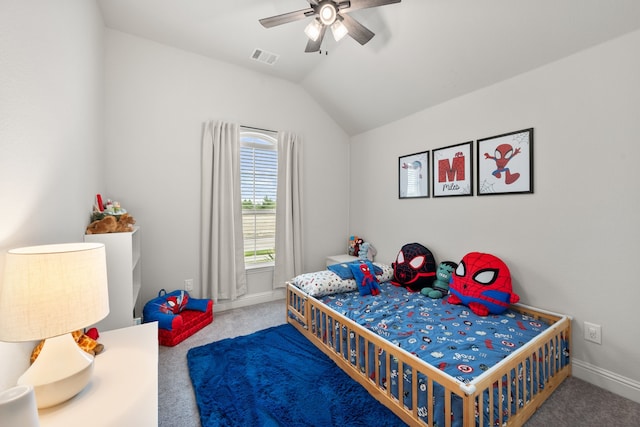 458 Red Maple Rd, Waxahachie, TX 75165 - bedroom featuring carpet flooring, vaulted ceiling, and ceiling fan