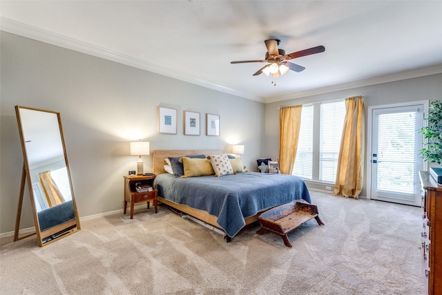 200 Stone Hollow Ct, Prosper, TX 75078 - carpeted bedroom with access to outside, multiple windows, crown molding, and ceiling fan
