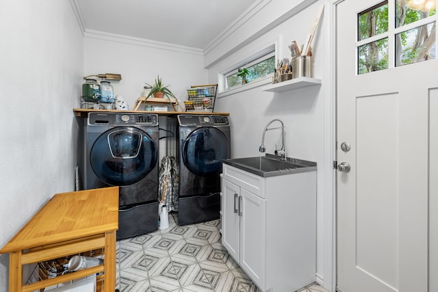 2301 Coleshire Dr, Plano, TX 75075 - laundry room featuring independent washer and dryer and crown molding