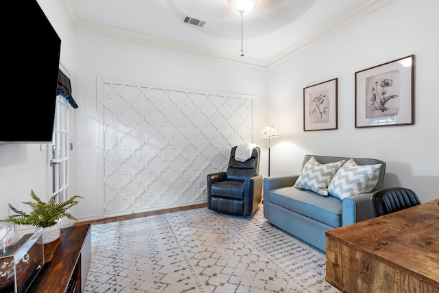 2301 Coleshire Dr, Plano, TX 75075 - living area featuring crown molding and wood finished floors