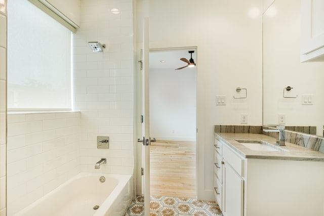 1847 Summit Ave Unit 2B, Dallas, TX 75206 - bathroom with vanity, tile patterned floors, shower / tub combination, and ceiling fan