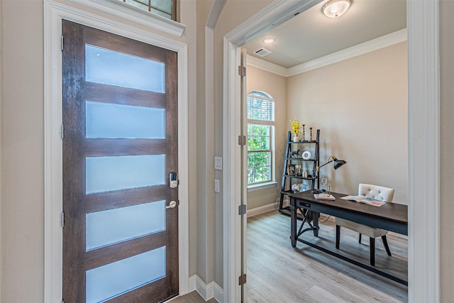 2150 Bristlegrass Rd, Frisco, TX 75033 - foyer featuring crown molding and light wood-type flooring