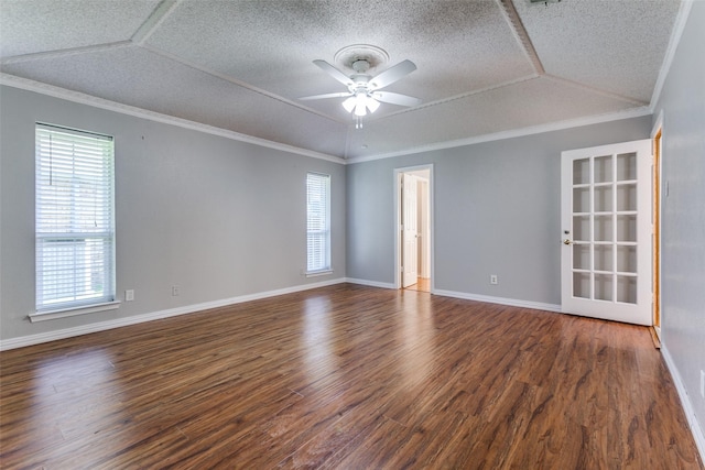 5008 Natchez Dr, Sachse, TX 75048 - unfurnished room featuring plenty of natural light, wood finished floors, ceiling fan, a textured ceiling, and ornamental molding