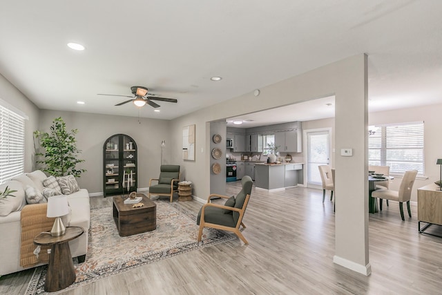 5909 Eisenhower Dr, Fort Worth, TX 76112 - living area with light wood-style floors, recessed lighting, and ceiling fan