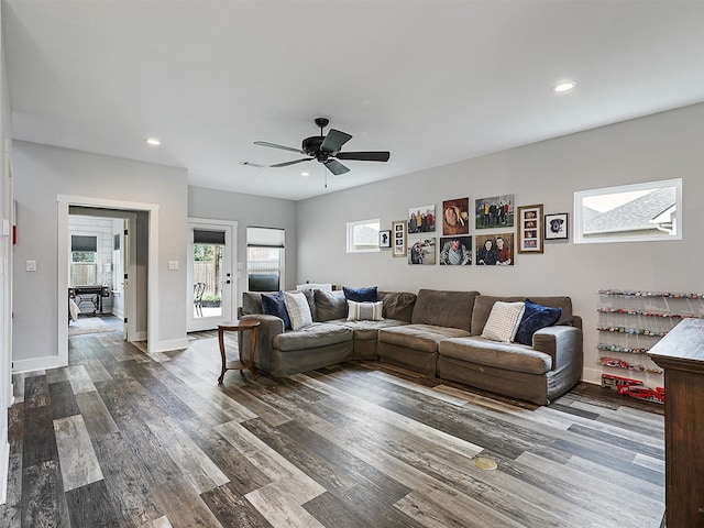403 Sonoma Ct, Sherman, TX 75092 - living room with plenty of natural light, recessed lighting, dark wood finished floors, and ceiling fan