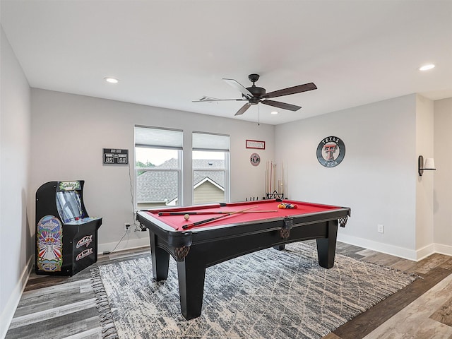 403 Sonoma Ct, Sherman, TX 75092 - recreation room featuring a ceiling fan, pool table, wood finished floors, and recessed lighting