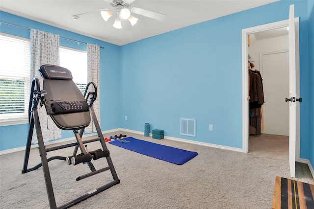 2104 Turtlecreek, Denison, TX 75020 - workout room featuring carpet flooring and a ceiling fan
