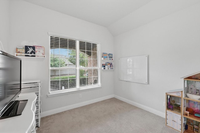 824 10th St, Argyle, TX 76226 - game room with carpet floors and vaulted ceiling