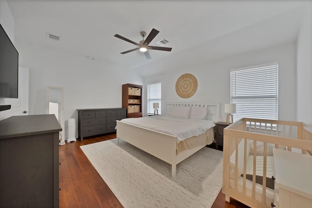 4517 Evanshire Way, Mckinney, TX 75070 - bedroom featuring lofted ceiling, dark wood finished floors, and a ceiling fan