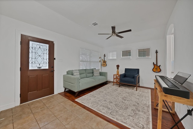 4517 Evanshire Way, Mckinney, TX 75070 - living area featuring a ceiling fan and light wood-style floors