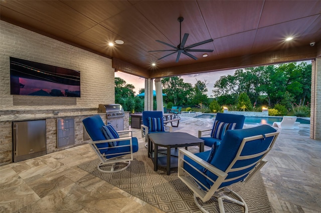 2110 Honey Ln, Celina, TX 75009 - view of patio with area for grilling, an outdoor pool, an outdoor living space, and a ceiling fan