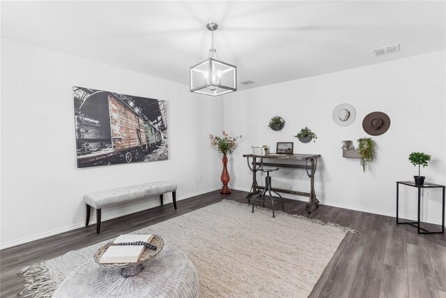 1105 Trace Dr, Aubrey, TX 76227 - sitting room with a chandelier, wood finished floors, and a desk