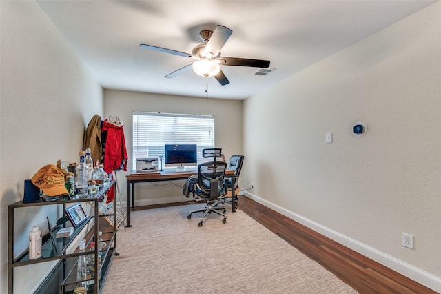 6318 White Oaks Ln, Frisco, TX 75035 - office featuring ceiling fan and wood finished floors