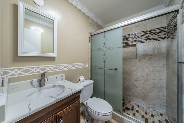 1825 Emerald Dr, Irving, TX 75060 - bathroom featuring ornamental molding, a stall shower, and vanity