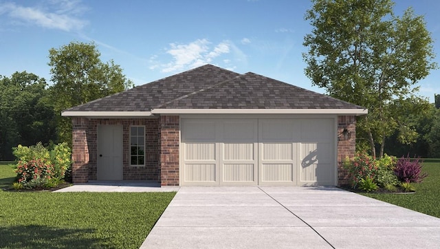 139 Gerber Ln, Boyd, TX 76023 - single story home featuring driveway, an attached garage, brick siding, a front yard, and a shingled roof