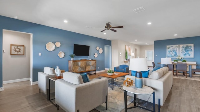 1270 Quartzite St, Cedar Hill, TX 75104 - living room with wood finished floors, recessed lighting, and ceiling fan