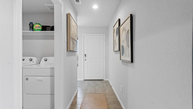 118 Gerber Ln, Boyd, TX 76023 - laundry area with light tile patterned flooring and washing machine and dryer
