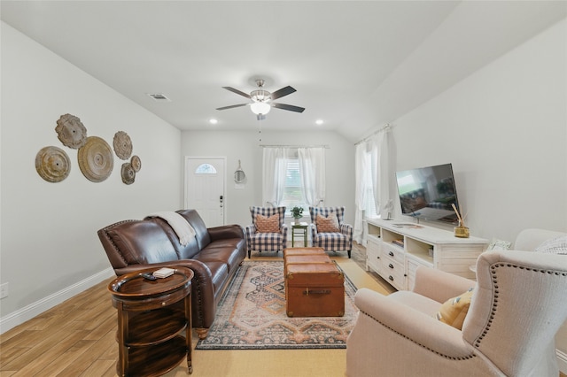 2409 Ross Ave, Fort Worth, TX 76164 - living room with light wood finished floors, a ceiling fan, and recessed lighting