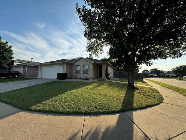 8732 Fox Meadow Way, Fort Worth, TX 76123 - ranch-style home with driveway, an attached garage, brick siding, and a chimney