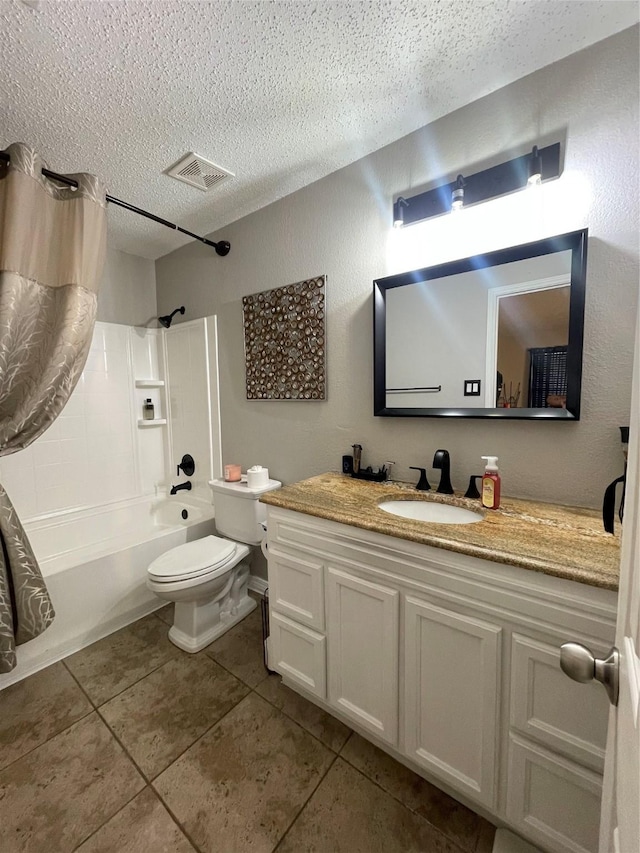8732 Fox Meadow Way, Fort Worth, TX 76123 - full bath with a textured ceiling, vanity, shower / tub combo, and tile patterned floors