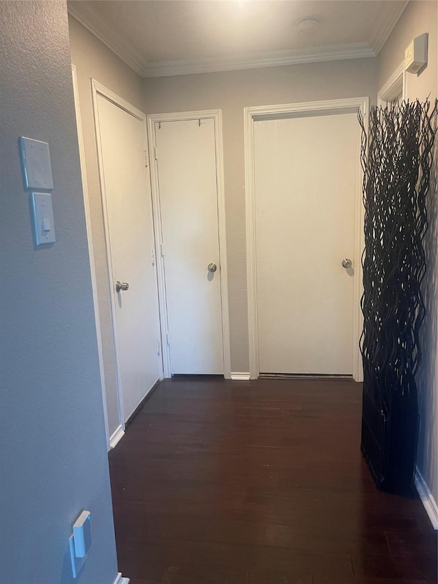 8732 Fox Meadow Way, Fort Worth, TX 76123 - hallway with dark wood-type flooring and crown molding