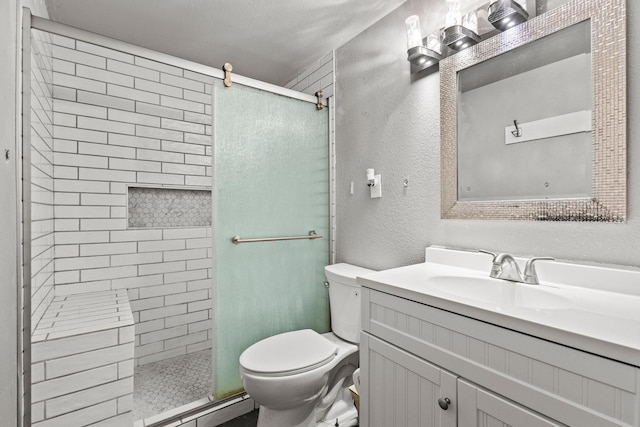 84 Kristin Dr, Pottsboro, TX 75076 - bathroom featuring tiled shower, vanity, and a textured wall