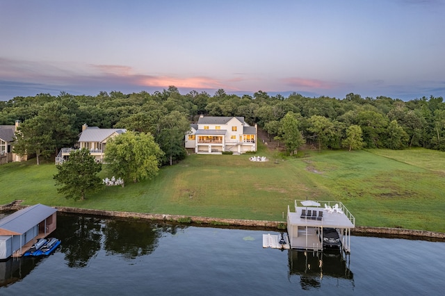 3560 Pleasant Run Cir, Athens, TX 75752 - dock with a water view, boat lift, and a yard