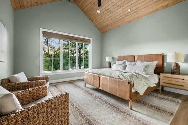 3560 Pleasant Run Cir, Athens, TX 75752 - bedroom with high vaulted ceiling, wood ceiling, wood finished floors, recessed lighting, and ceiling fan