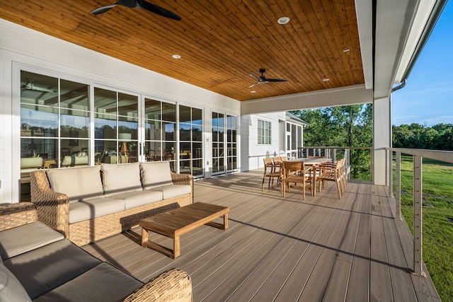 3560 Pleasant Run Cir, Athens, TX 75752 - deck featuring outdoor dining space, a ceiling fan, and outdoor lounge area