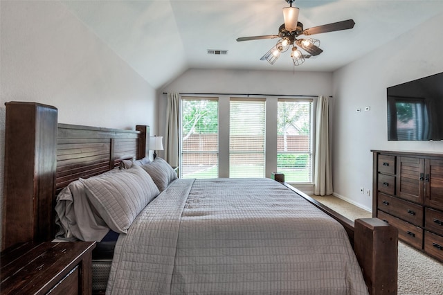 7601 Willowbend Dr, Mckinney, TX 75071 - bedroom featuring carpet, lofted ceiling, and a ceiling fan