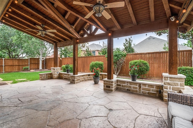 7601 Willowbend Dr, Mckinney, TX 75071 - fenced backyard featuring a ceiling fan and a patio area