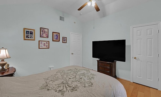 308 Greystone Dr, Lorena, TX 76655 - bedroom featuring vaulted ceiling, light wood finished floors, and ceiling fan