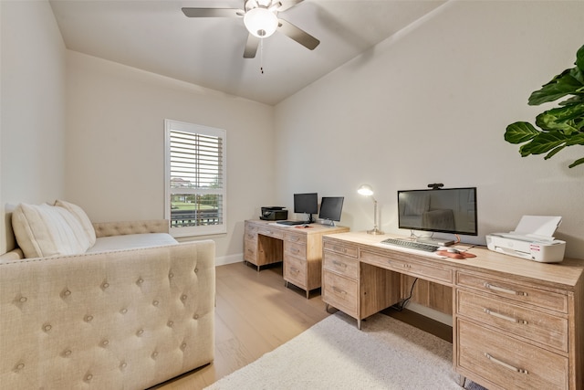 2232 Offerande Dr, Fort Worth, TX 76008 - office space with ceiling fan, vaulted ceiling, and light wood-style floors