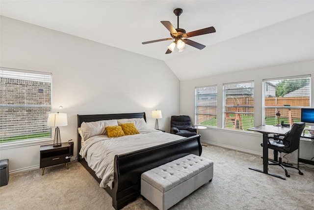 2708 Ferdinand, Grand Prairie, TX 75054 - carpeted bedroom featuring vaulted ceiling, a desk, and ceiling fan