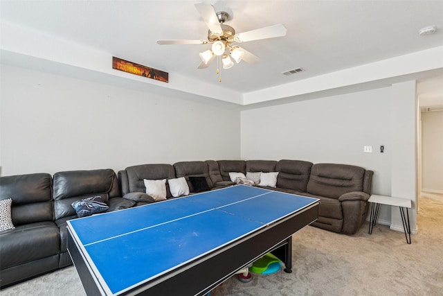 2708 Ferdinand, Grand Prairie, TX 75054 - recreation room with light colored carpet and ceiling fan