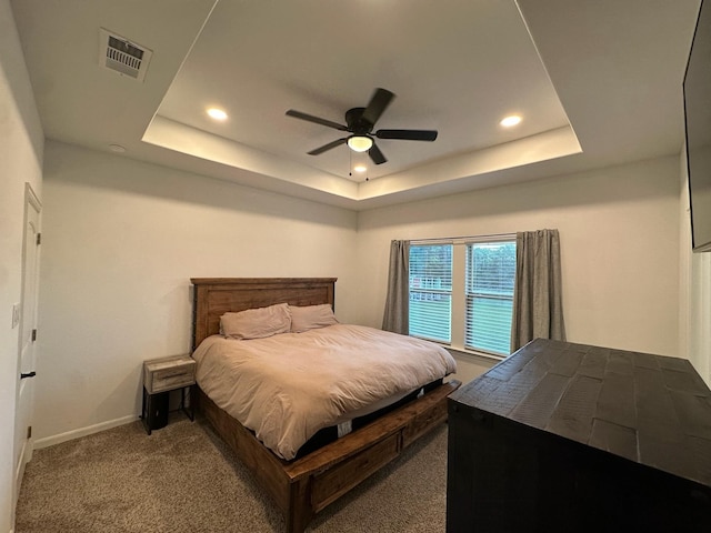 2352 Wynchase Ln, Crandall, TX 75114 - bedroom featuring a tray ceiling, carpet, recessed lighting, and ceiling fan