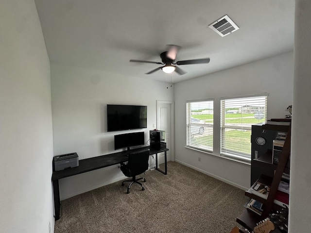 2352 Wynchase Ln, Crandall, TX 75114 - carpeted home office with baseboards and a ceiling fan