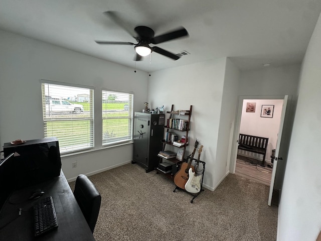2352 Wynchase Ln, Crandall, TX 75114 - carpeted home office featuring a ceiling fan and baseboards