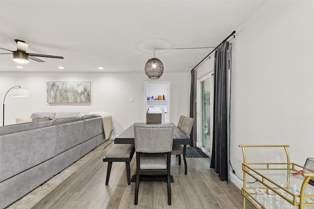 348 Thompson St, Fort Worth, TX 76134 - dining space with light wood finished floors, ceiling fan, and recessed lighting