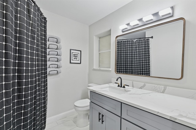 348 Thompson St, Fort Worth, TX 76134 - bathroom with marble look tiles, vanity, and a shower with curtain