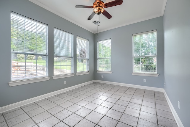 305 Wood Duck Ln, Mckinney, TX 75072 - unfurnished room with ceiling fan, light tile patterned floors, and crown molding