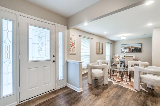 8688 Grenadier Ct, Dallas, TX 75238 - foyer entrance featuring dark wood-style floors and recessed lighting