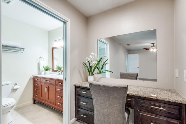 8688 Grenadier Ct, Dallas, TX 75238 - bathroom featuring vanity, a ceiling fan, and tile patterned flooring