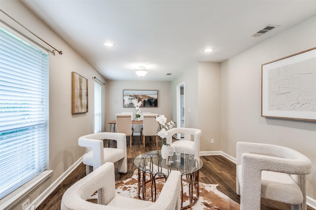 8688 Grenadier Ct, Dallas, TX 75238 - dining space featuring dark wood finished floors and recessed lighting